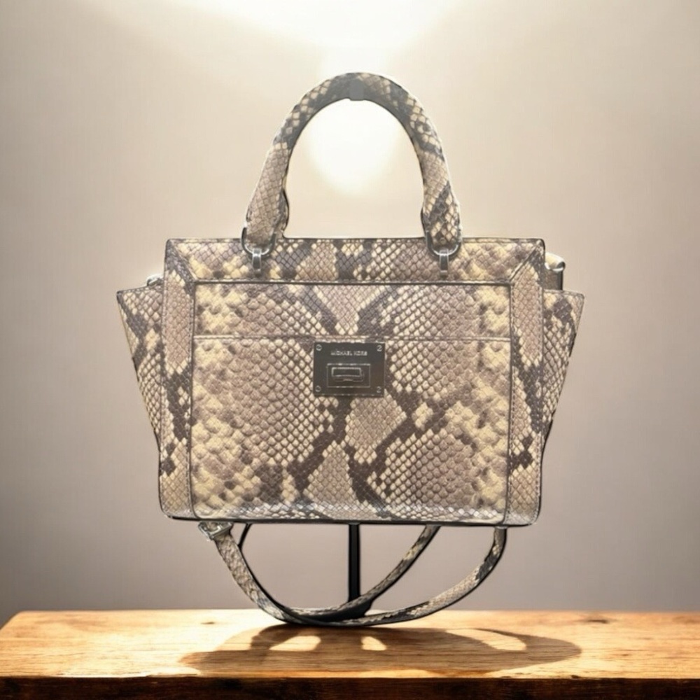 MICHAEL KORS TEENA NATURAL EMBOSSED LEATHER CROSSBODY BAG